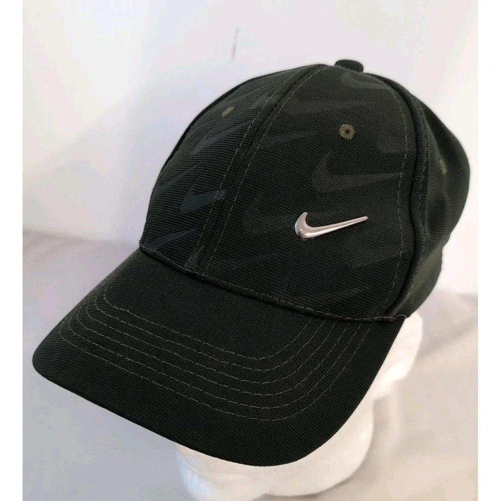 Nike Hat Silver Metal Swoosh Dark Green Cap Strap‎ Back All Over Print Golf